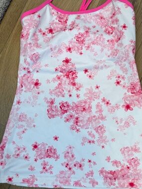 lululemon athletica White Tank with Pink Floral Print size 4